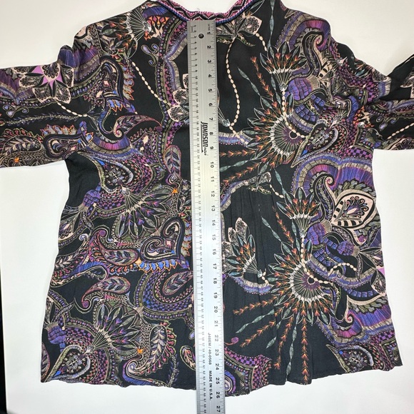Johnny Was Paisley Print blouse w/black velvet trims and embroidery. SZ L EUC - Picture 12 of 12